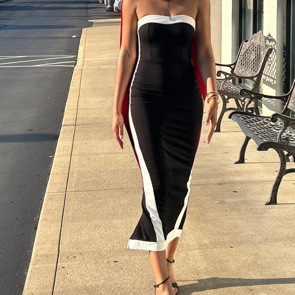 Lulus Impressive Edge Black Color Block Strapless Midi Dress - Size XS - Picture 3 of 4